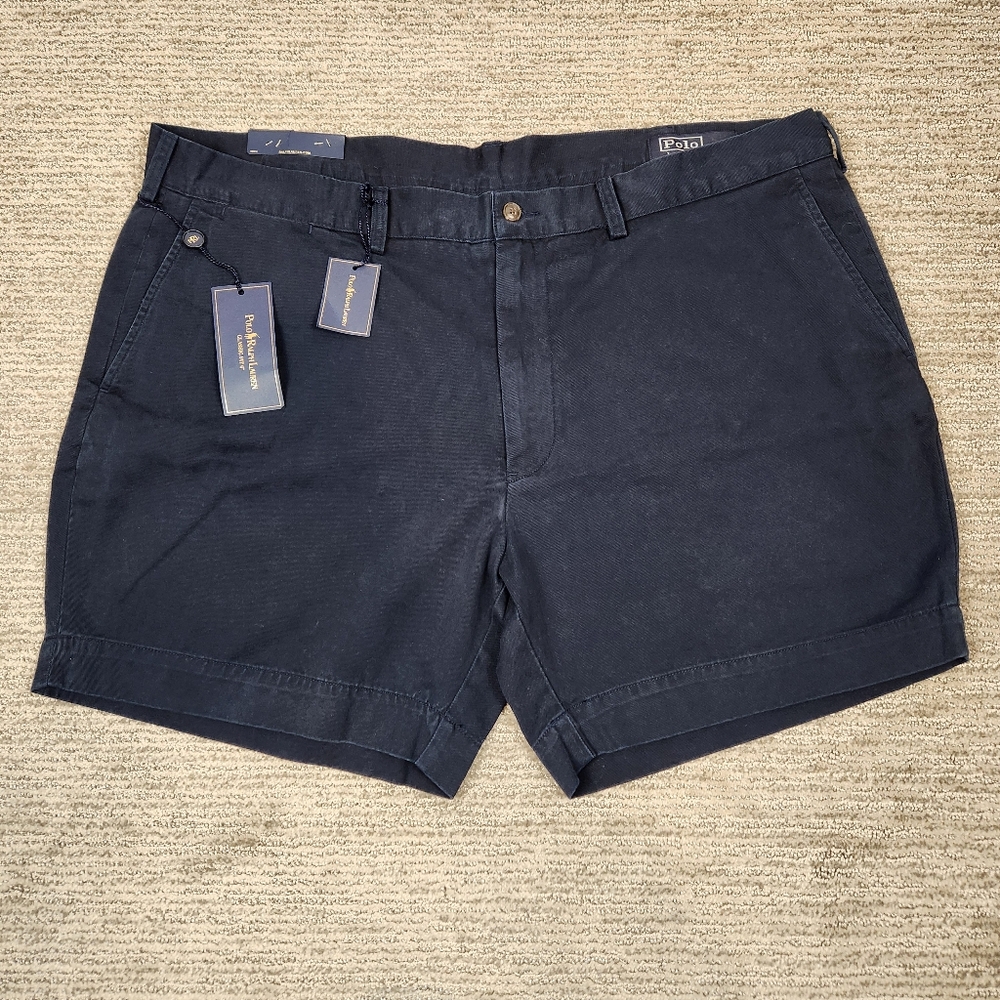 New Polo Ralph Lauren Classic Fit Navy Cotton Flat Front 6" Shorts Mens 42